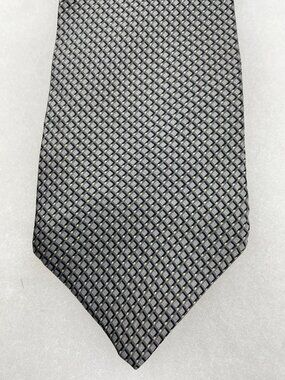 NEO Bill Blass Silk Tie Silver Grey Black Geometric Micro Diamond Wide 4 Necktie